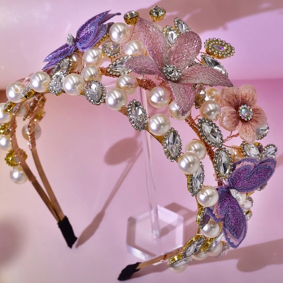 Purple & Pink Intricate Floral Embellished Headband - Picture 2 of 5